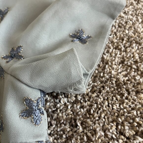 Reiss Dress Sage Green Collar Blue Floral Appliques Tulle Zip Short Sleeve Sz 4 - Picture 5 of 6